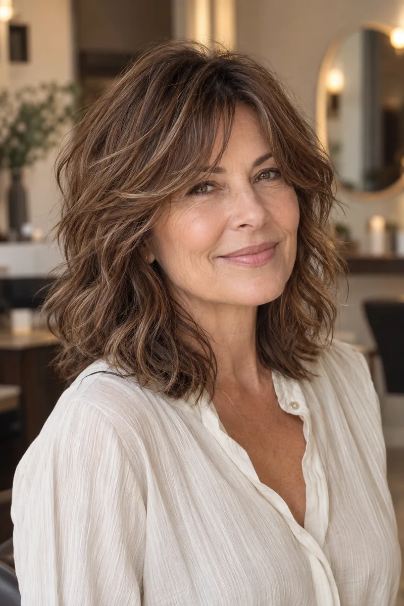 An airy curtain fringe and easy, tousled layers.